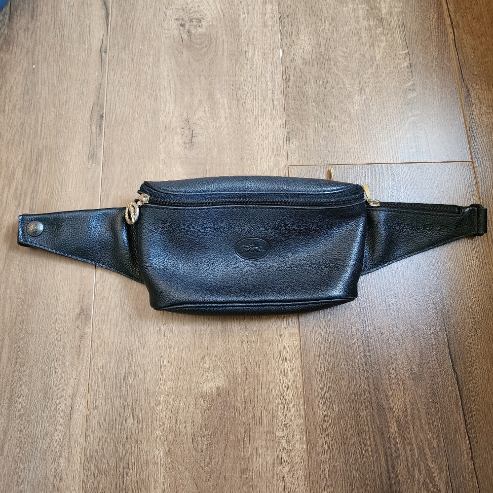 Vintage LONGCHAMP Le Foulonne Leather Belt Bag Black